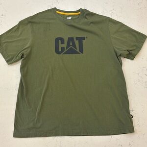 CATERPILLAR Shirt Mens X-Large Green CAT Logo Relaxed Fit Cotton Crew